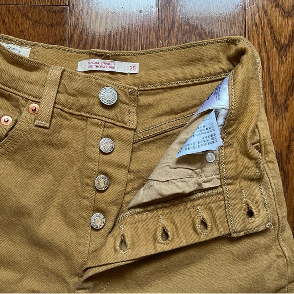Levi's Ribcage High-Waist Straight Leg Ankle Denim Jeans Mustard Brown - W25 L27 - Picture 10 of 16